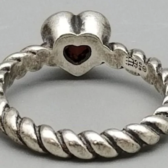 James Avery garnet heart twisted wire ring - Picture 2 of 4